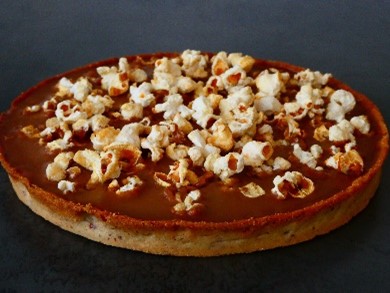 Tarte « PopCorn » 6p Pâte sucrée, caramel beurre salé, crémeux chocolat-caramel, pop-corn vendredi 29/11