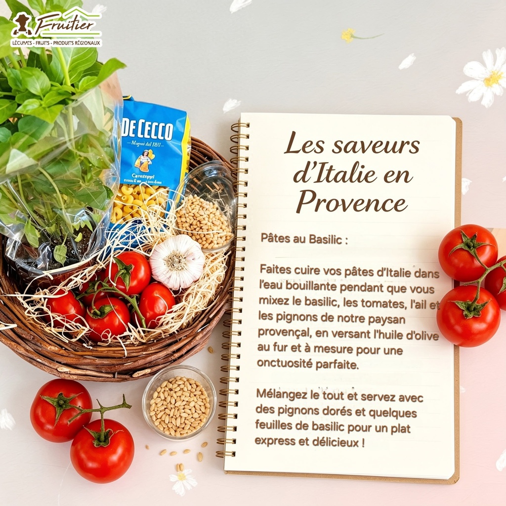 Le panier pâtes au basilic