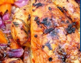 Coquelet au chou rouge pommes et potimarron