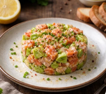 Tartare de truite à l’avocat, citron et herbes 4 pers